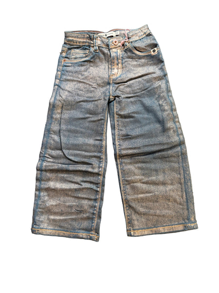 Babyface - Blue Wide Leg Denim Jeans with Metallic Gold Wash Finish