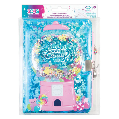 Make It Real - BUBBLE GUM GLITTER LOCKING JOURNAL WITH PEN