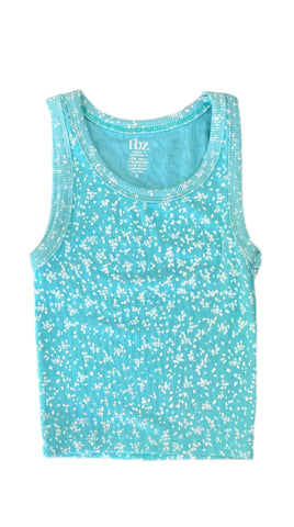 Flowers by Zoe - Floral Print Ribbed Tank - Aqua