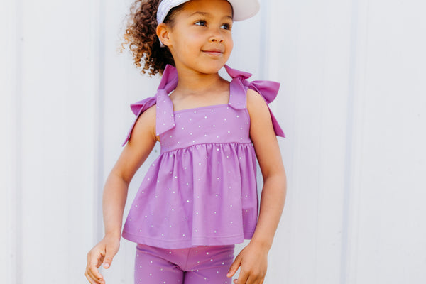 Lavender Bow Two-Piece Gem Stamped Athletic Set