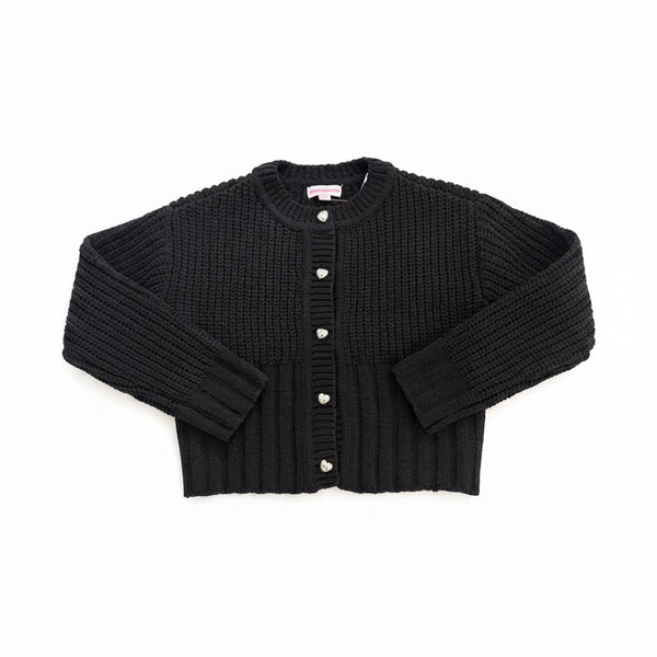 Design History -Black Knit Cardigan with Silver Heart Shaped Buttons