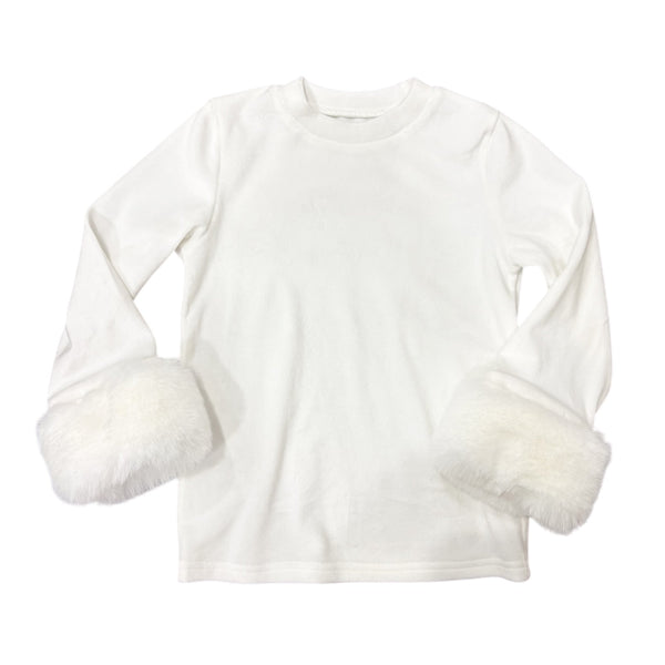 Ivory Faux Fur Cuff Long Sleeve Top (PREORDER)