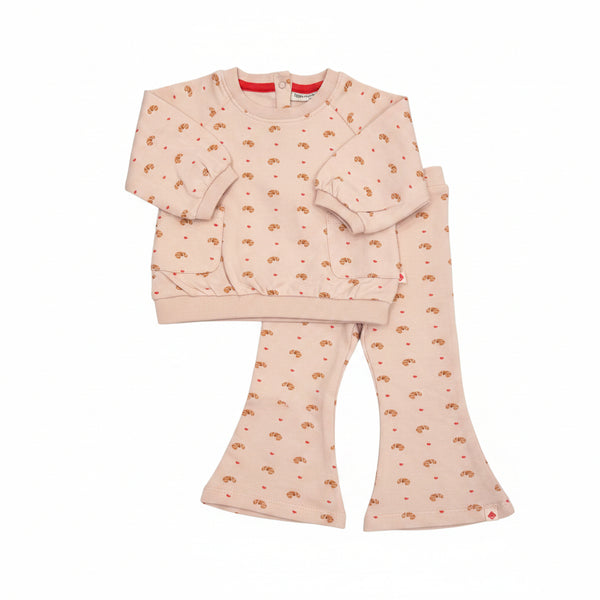 Babyface -All Over Heart Croissant Sweatshirt with Pockets with Matching Flare Pants