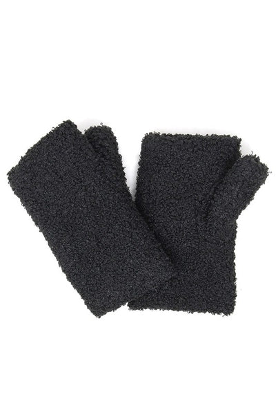 Solid Boucle Teddy Bear Fingerless Gloves