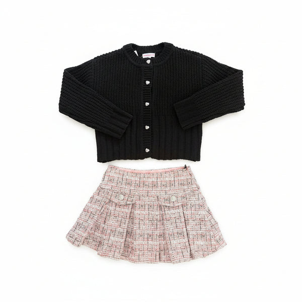 Design History -Black Knit Cardigan with Silver Heart Shaped Buttons