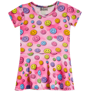 Dori Creations - SHORT SLEEVE TIE DYE SMILEY DRESS