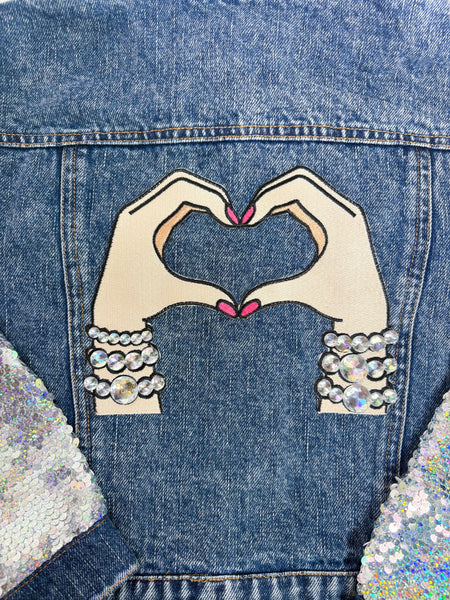 Lover Patched Sequins Denim Jacket