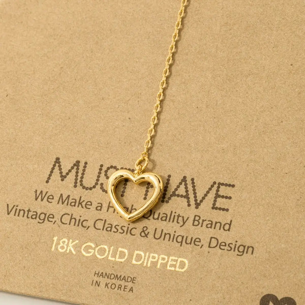 Fame Accessories - Gold Dipped Heart Cutout Charm Y Necklace
