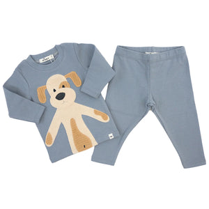 oh baby! - Two Piece Set Large Puppy Natural Applique - Fog