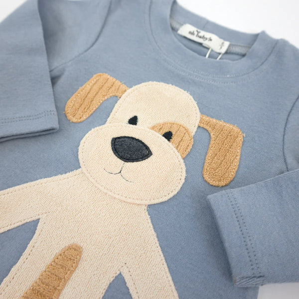 oh baby! - Two Piece Set Large Puppy Natural Applique - Fog