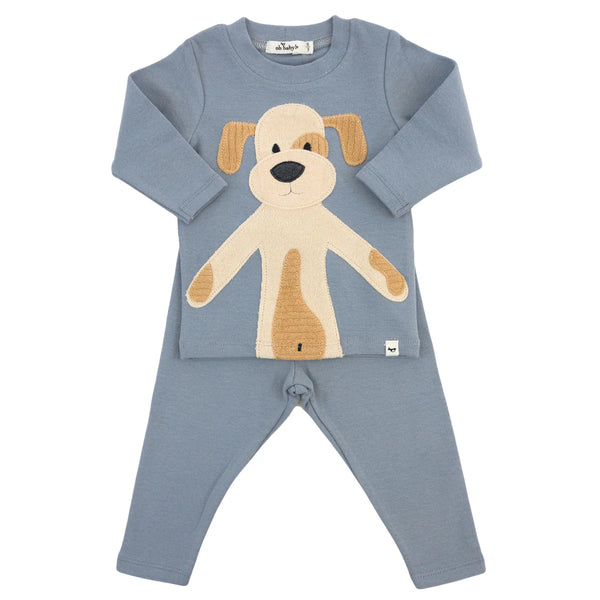 oh baby! - Two Piece Set Large Puppy Natural Applique - Fog