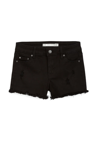 TRACTR GIRLS BRITTANY - 5 POCKET FRAY HEM SHORTS - BLACK