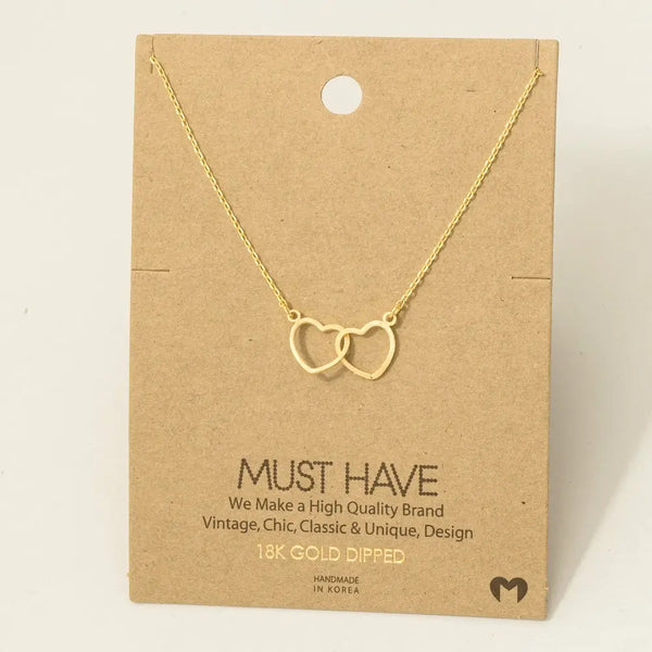 Fame Accessories - Gold Dipped Heart Link Charm Necklace