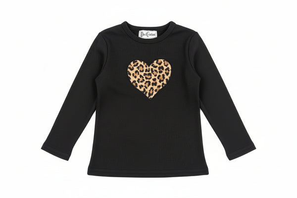 Dori Creations - Black Long Sleeve Ribbed Top with Leopard Heart Print