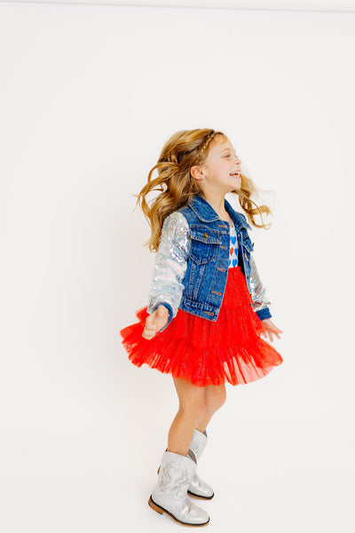 Red, White & Blue Heart Tulle Dress