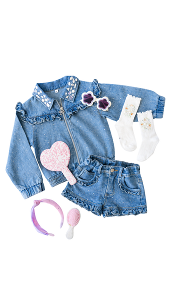 Denim Ruffle Gem Shorts