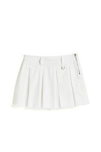 Tractr - Pleated Color Twill Zip Up Skort - White