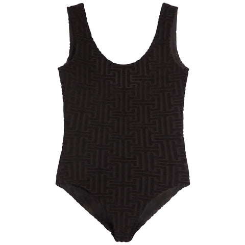 Cheryl Creations - Patterned Terry Cloth Swimsuit - Black