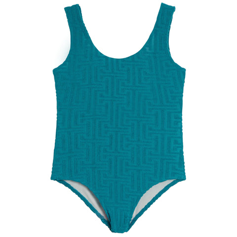 Cheryl Creations - Patterned Terry Cloth Swimsuit - Turquoise