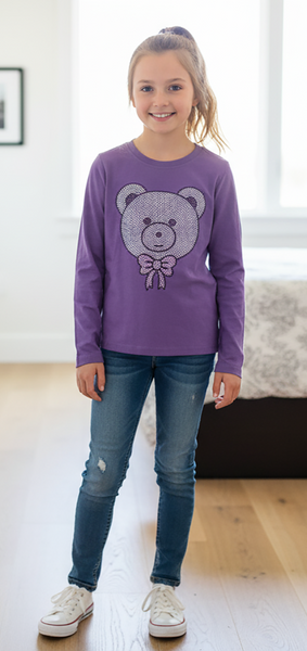 Sparkle by Stoopher - Purple Long Sleeve Tee - Rhinestone Bear