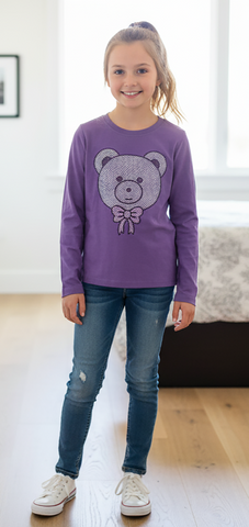 Sparkle by Stoopher - Purple Long Sleeve Tee - Rhinestone Bear