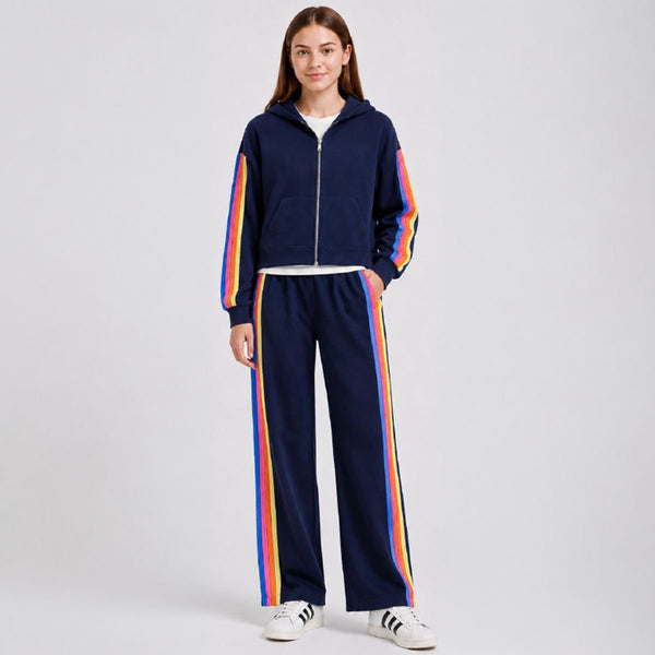 Vintage Havana - Galaxy Blue With Neon Stripes Heather Fleece Zip Hoodie