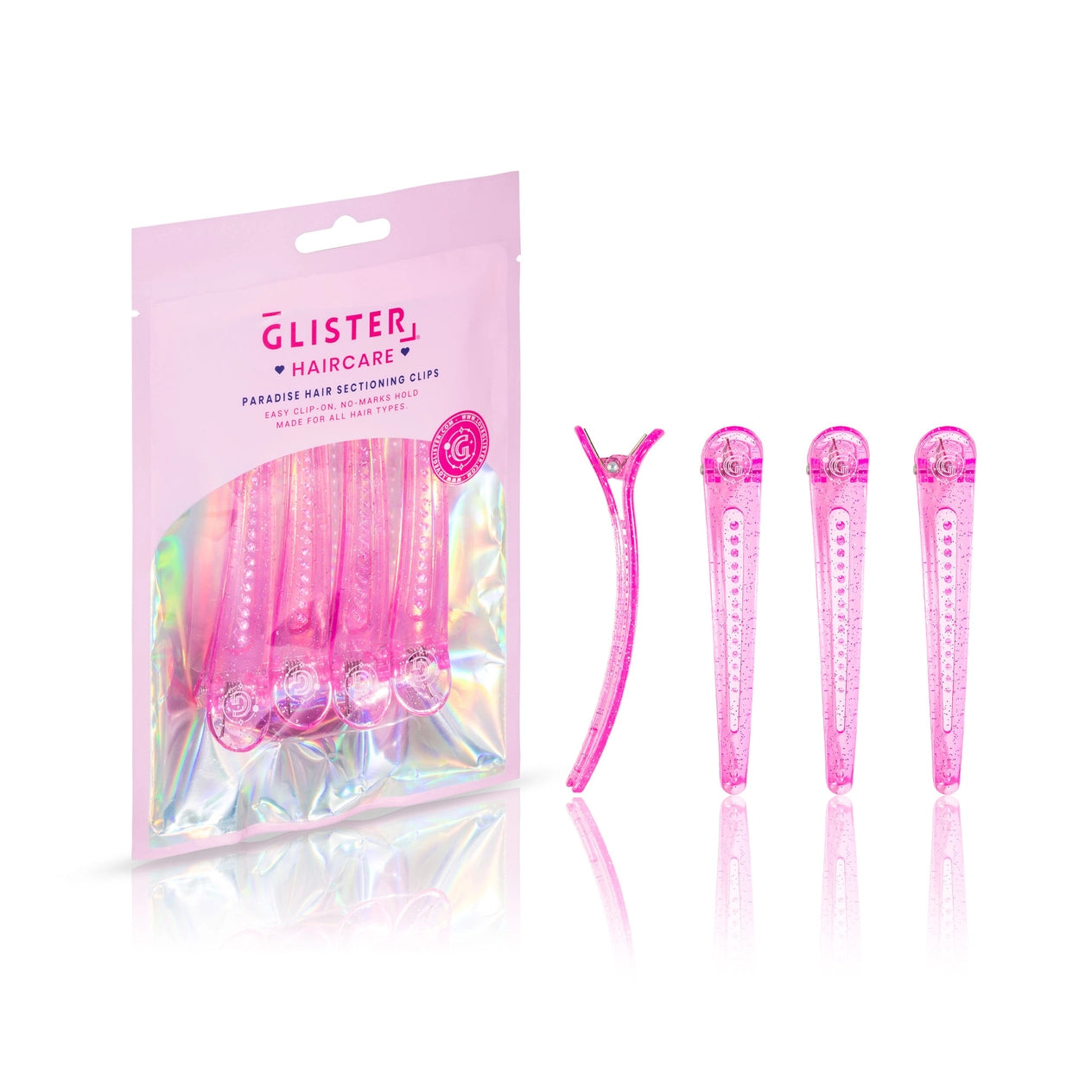 Glister - 4-Pack Styling & Sectioning Pro Hair Clips - Pink