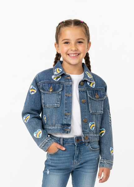 Tweenstyle by Stoopher - Denim Jacket with Heart Patch Appliques