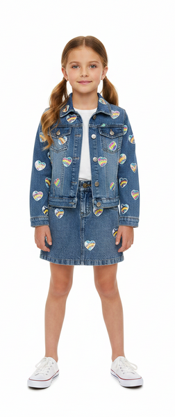 Tweenstyle by Stoopher - Denim Skirt with Heart Patch Appliques