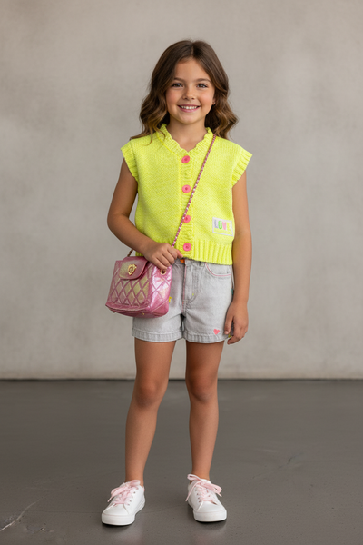 Billieblush - Neon Button Up Sweater Vest