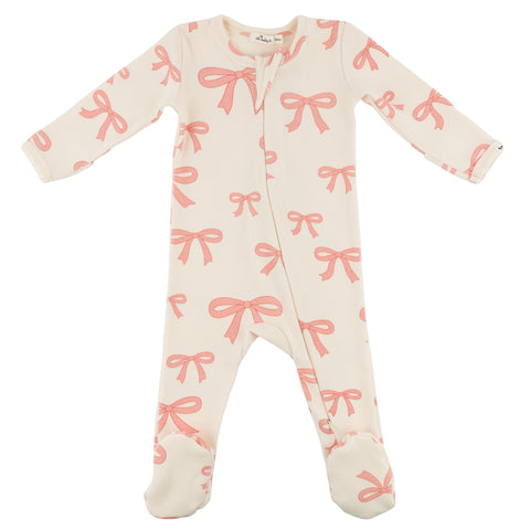 Oh Baby - Pink Bows Zipper Footie
