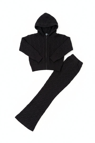 Flowers by Zoe -Black Cable Knit Straight Leg Pants