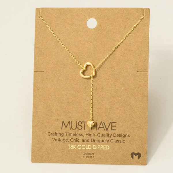 Fame Accessories - Gold Dipped Dainty Heart Lariat Necklace