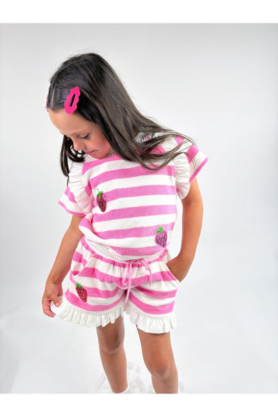 Pink Stripe Strawberry Terry Set
