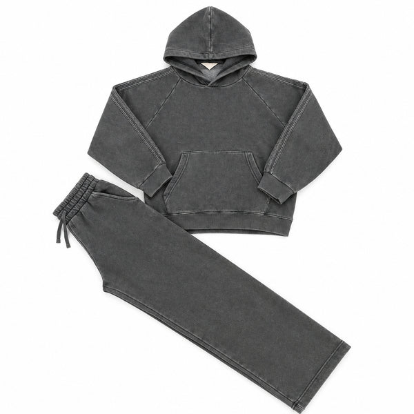 Vintage Havana - Dark Cement Garment Dye Hoodie with Side Stripe Detail