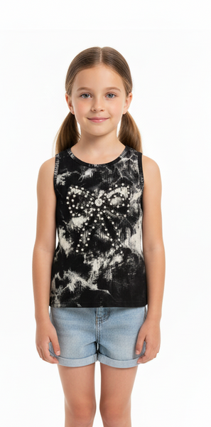 Tweenstyle by Stoopher - Black/Silver Bow Tie Dye Tank
