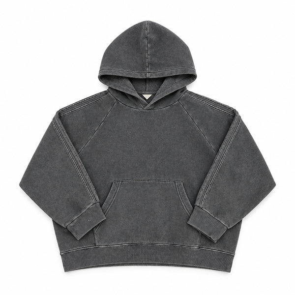 Vintage Havana - Dark Cement Garment Dye Hoodie with Side Stripe Detail