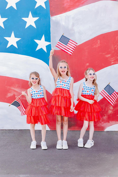 Red, White & Blue Heart Tulle Dress