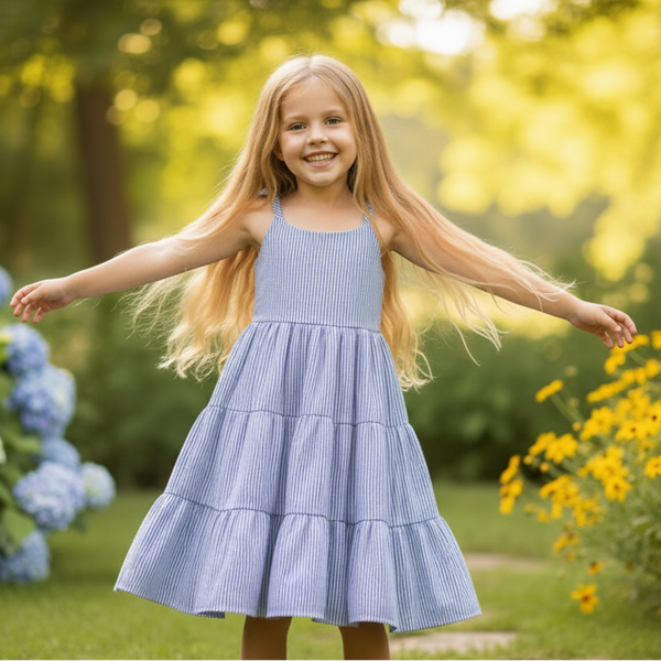 Tweenstyle by Stoopher - Blue Striped Tiered Dress
