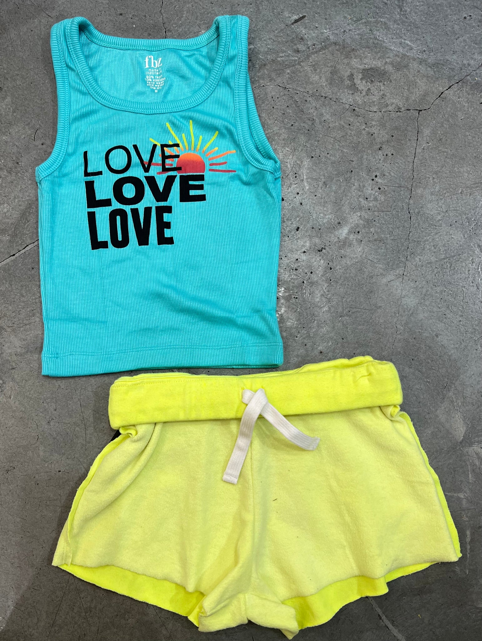 Flowers by Zoe -Love Love Love Aqua Ribbed Tank