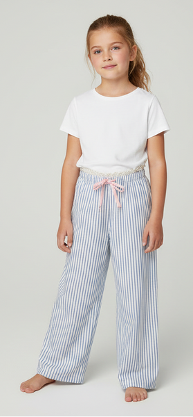 Tweenstyle by Stoopher - BLUE PINSTRIPE LOUNGE PANT WITH LACE TRIM