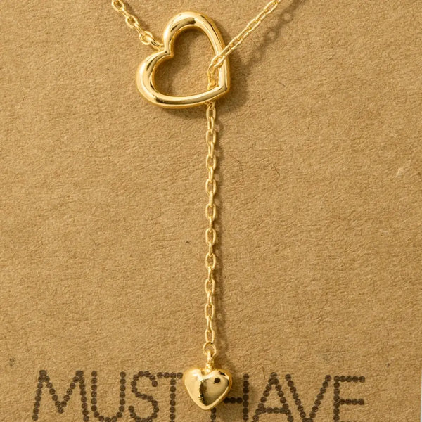 Fame Accessories - Gold Dipped Dainty Heart Lariat Necklace