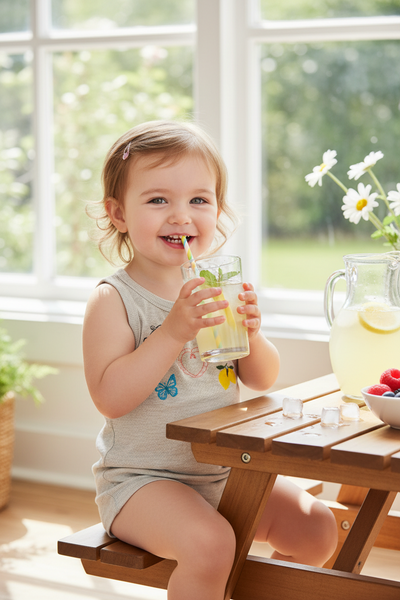 Flowers by Zoe- Grey Ribbed Tank Top with Printed Fruit and Butterfly Patchwork