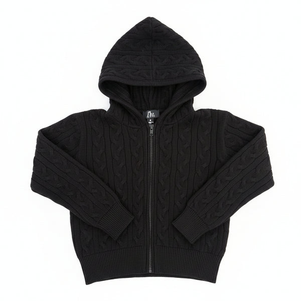 Flowers by Zoe - Black Cable Knit Zip Hoodie