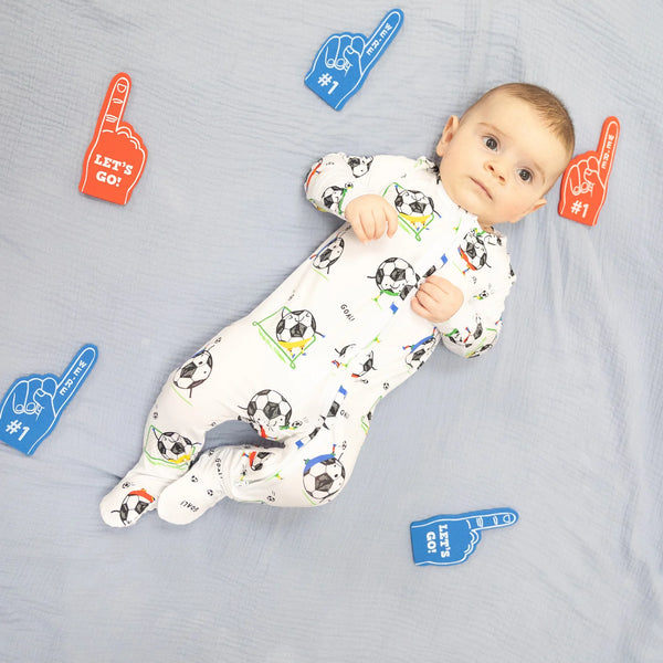 Angel Dear -Soccer Balls Playing Soccer Blue - 2 Way Zipper Footie