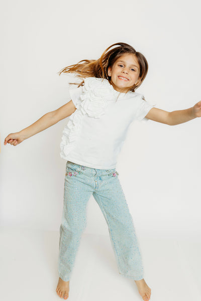 Wide Leg Gem Embellished Jeans