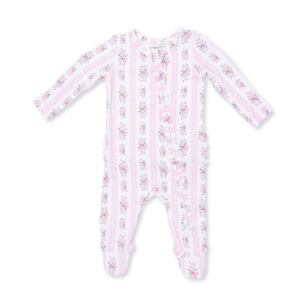 Angel Dear -Bella Rose Stripe  2 Way Ruffle Back Zipper Footie