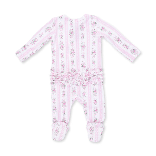 Angel Dear -Bella Rose Stripe  2 Way Ruffle Back Zipper Footie