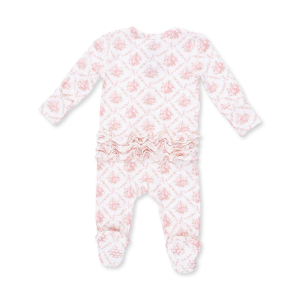 Angel Dear -Rose Bow Lattice  2 Way Ruffle Back Zipper Footie