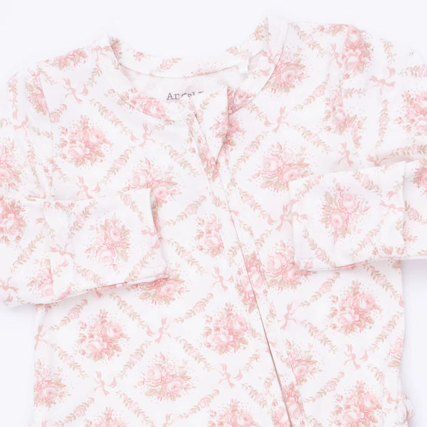 Angel Dear -Rose Bow Lattice  2 Way Ruffle Back Zipper Footie